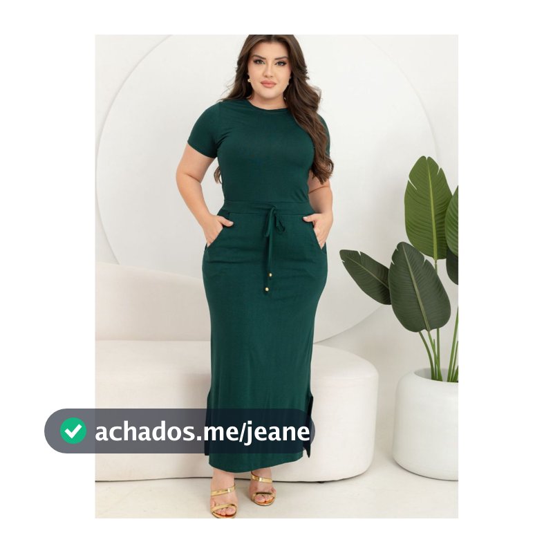 Vestido Longo Feminino Plus Size Manga Curta com Bolsos e Cintura Ajustável – Elegante e Confortável Moda evangélica