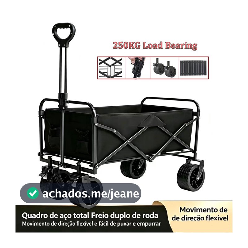 Carrinho Dobrável de acampamento ao ar livre  trailer de acampamento grande, dobrável, empurrador manual de piquenique