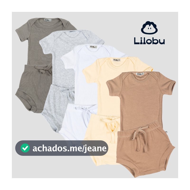 Kit bebê 5 conjuntos body manga curta e short canelado super macio e confortável verão 05k5c