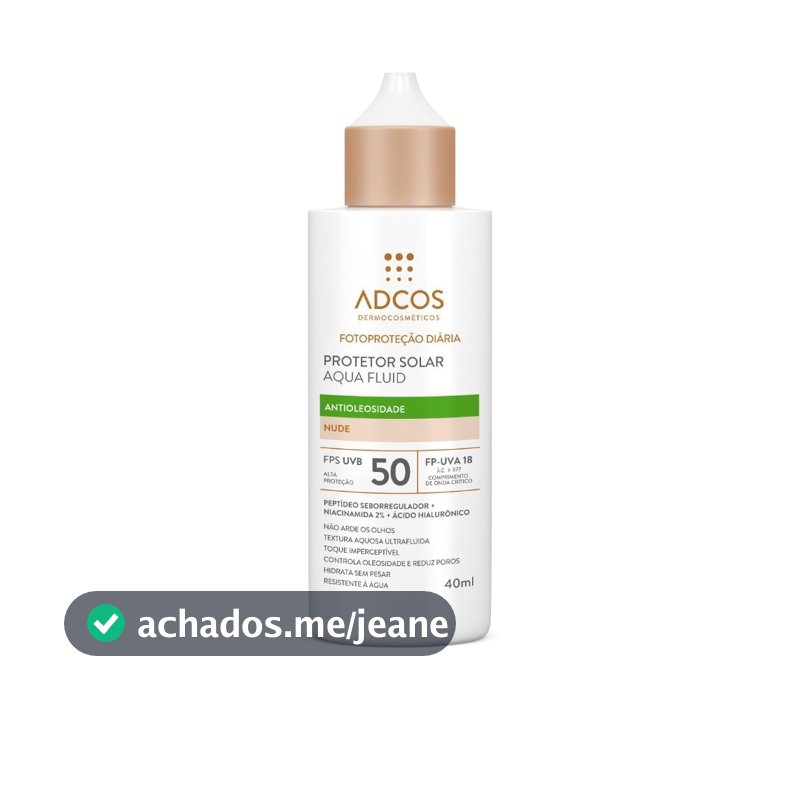 Protetor Solar Adcos Fotoproteção Diária Aqua Fluid Antioleosidade cor Nude FPS 50 com 40ml