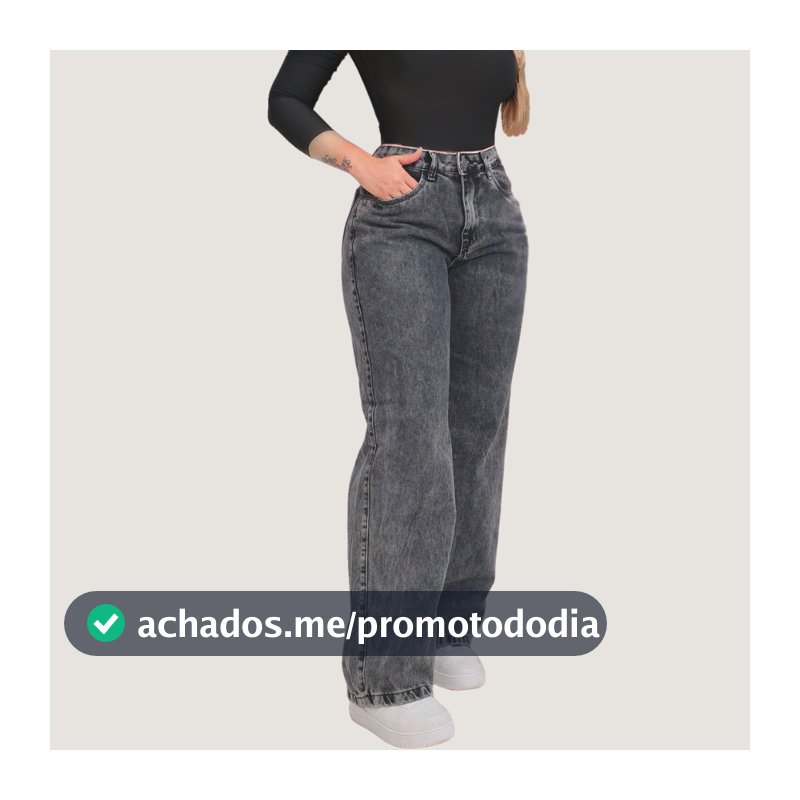 Calça Jeans Feminina Wide Leg Pantalona Cinza Grafite 100% Jeans Não Estica do 34 ao 44