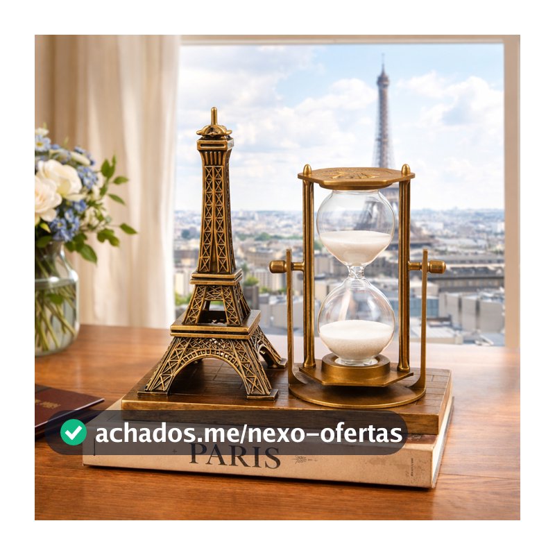 Kit Decoração Ampulheta de Areia Luxo com Torre Eiffel | Enfeite Para Escritório e Sala