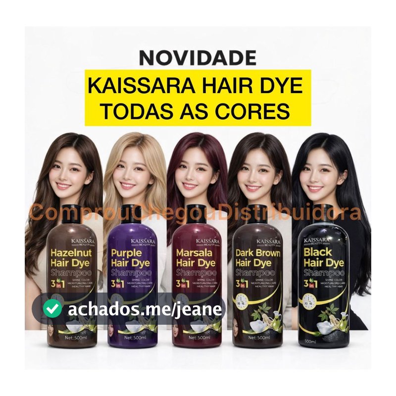 Shampoo Tonalizante e matizador 500ml HAIR DYE Escurecedor Preto , Avelã, Marsala, Roxo, Marrom Escuro - KAISSARA