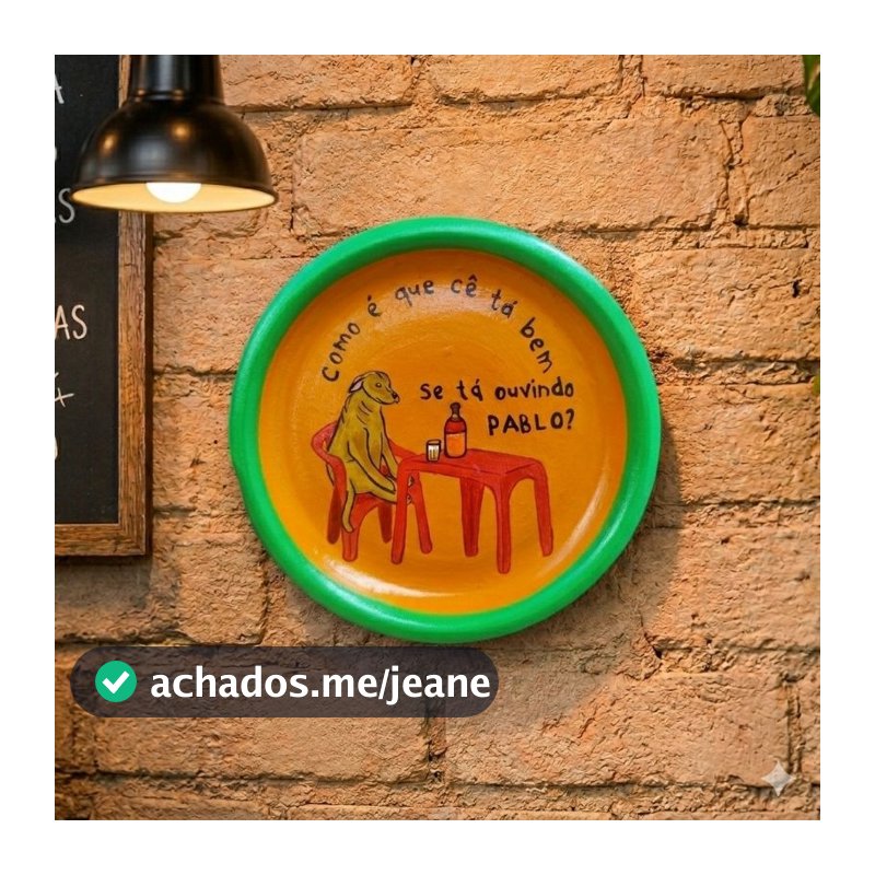 Prato Barro Decorativo Parede 12cm C/ Gancho - Meme Vira-Lata Caramelo Cantor Pablo
