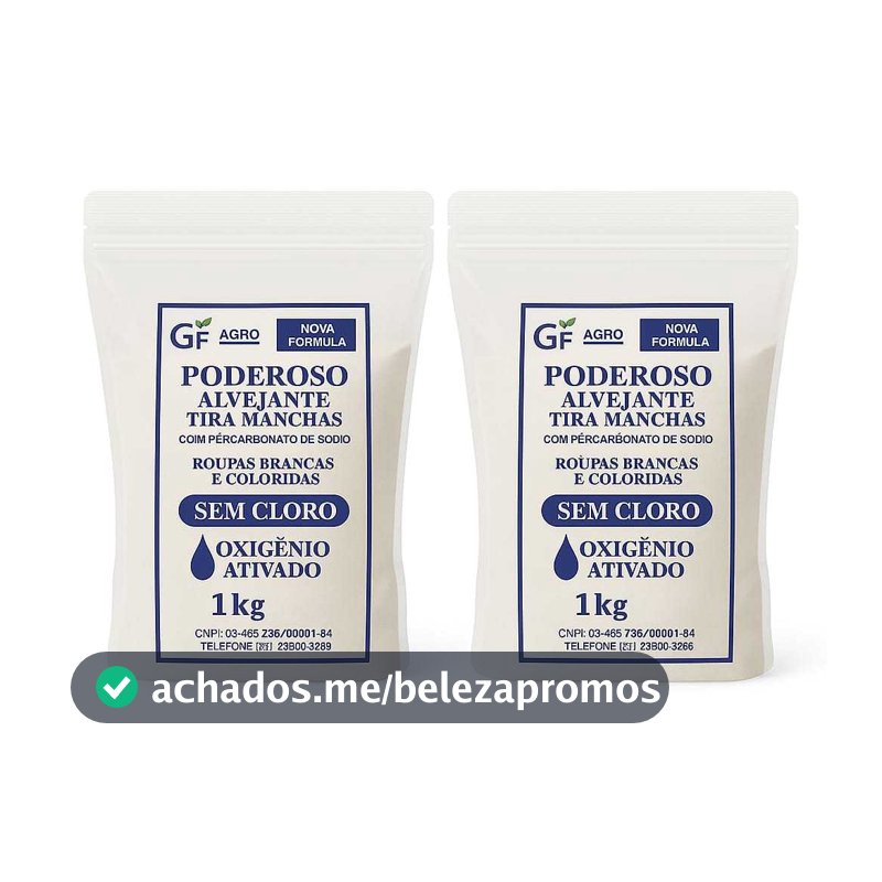 Kit 2KG- Alvejante Poderoso com Percarbonato de Sódio Tira Manchas Roupas Brancas e Coloridas