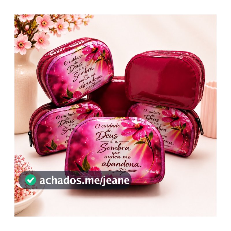 Kit 6 Carteirinhas Porta Moeda Maquiagem Cartão Compacta 15cm Estampa Evangélica