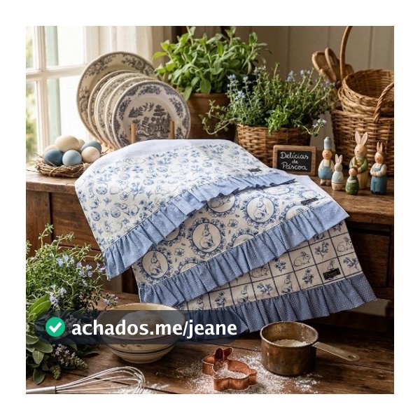 Kit 3 Panos de Prato Páscoa Vintage Farmhouse Coelho Decorativo Alta Absorção Premium