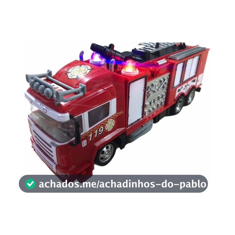 Caminhao Carro Carrinho Corpo Bombeiro com Controle Remoto Acende Giroflex com Som e Lança Agua