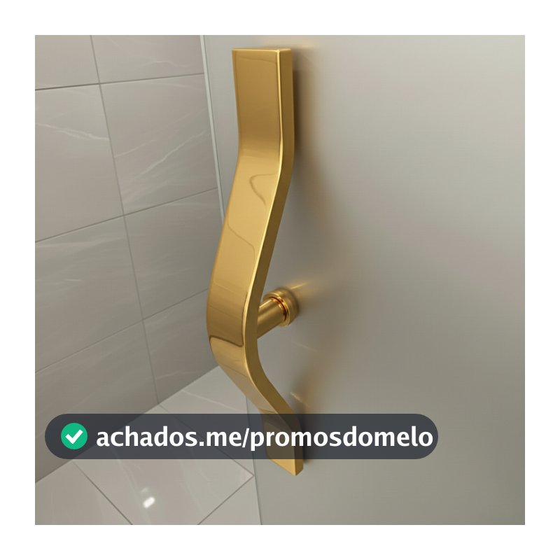 Puxador dourado de 30 cm com furo central para portas de vidro