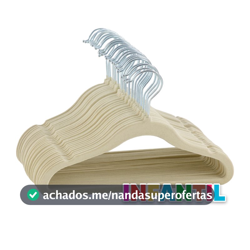 Kit 50 Cabides Veludo Infantil Bebê Slim Ultra Fino Antiderrapante Antideslizante Suporte Roupas Criança Bege Resistente
