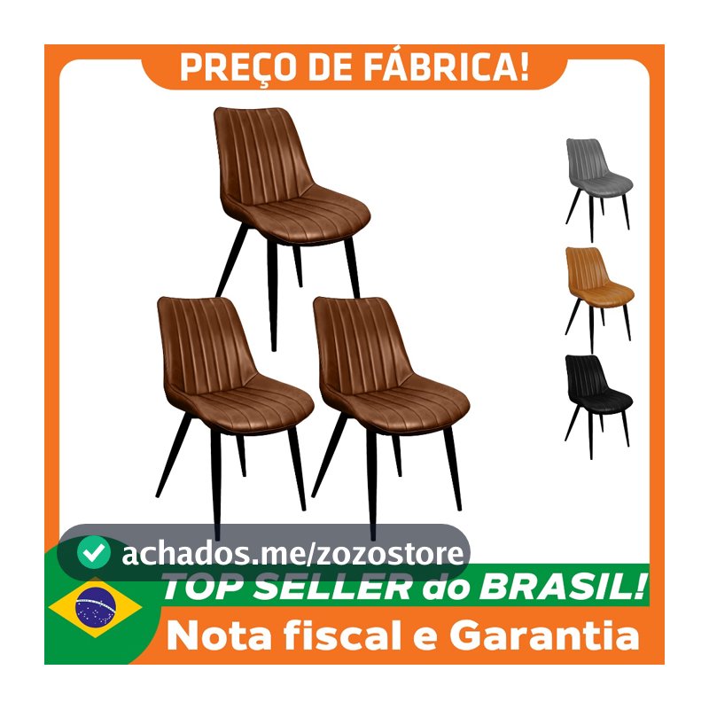 Kit 3 Cadeiras Chicago Poltrona Estofada Tainá Pu Vintage Retro Pés Preto