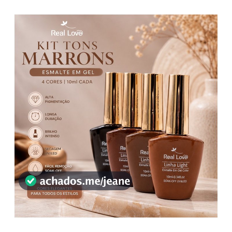 Kit 4 Esmaltes em Gel Real Love Tons de Marrom 10ml