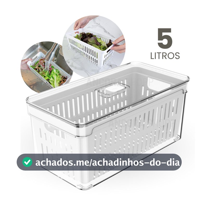 Organizador de Geladeira 5L com Cesto e Tampa Porta Frutas Legumes Vegetais Clear Fresh Ou