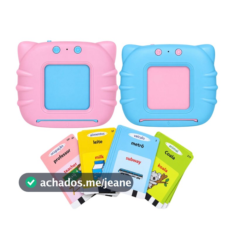 Leitor de Cartas Infantil com Som 224 Palavras Inglês e Português Brinquedo Educativo menino menina