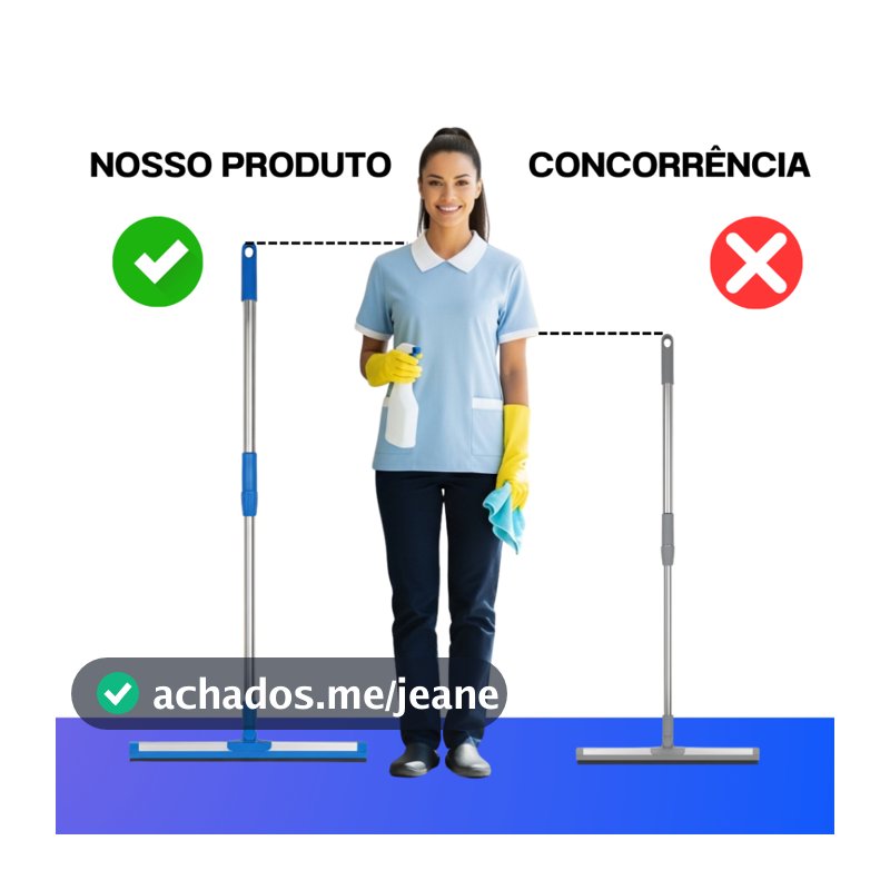 Rodo de Silicone Para Limpeza Geral 2 em 1 - 1,45m Vassoura e Limpador de Vidros para Uso Duplo Seco e Molhado