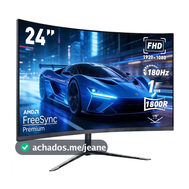 Monitor curva Gamer 24” IPS Full HD 180Hz, FreeSync, Tela Ultrafina, HDMI/DisplayPort