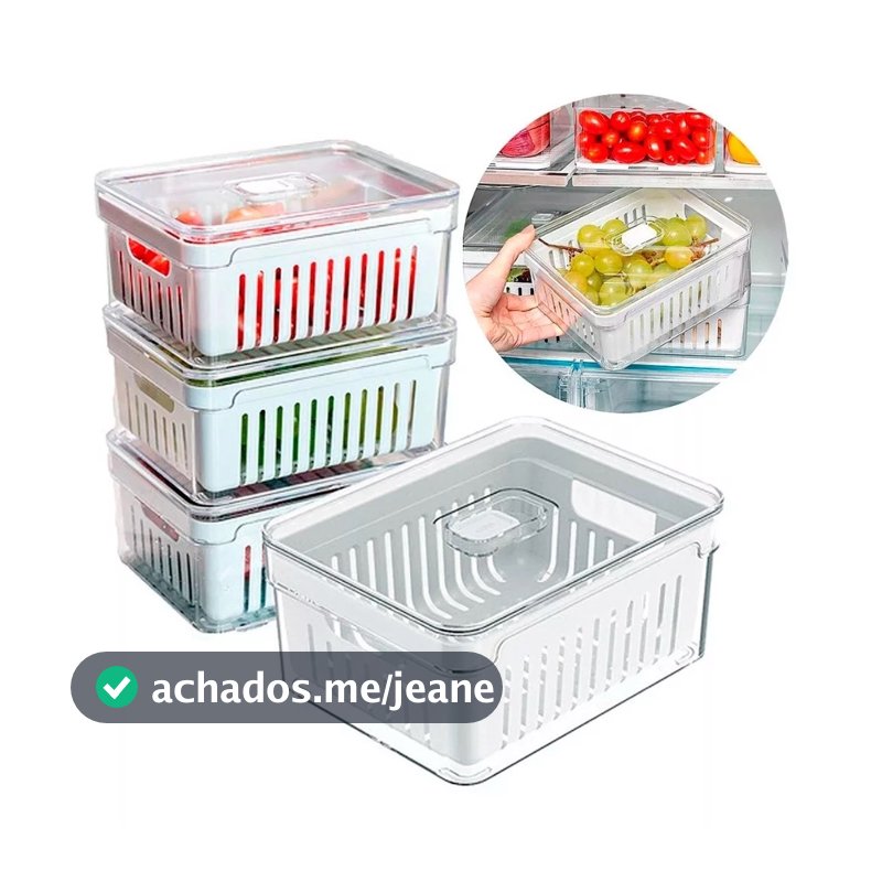 Kit 4 Organizadores Geladeira 2,2 Litros Acrílico Com Cesto para Alimentos Vegetais Cozinha Ou