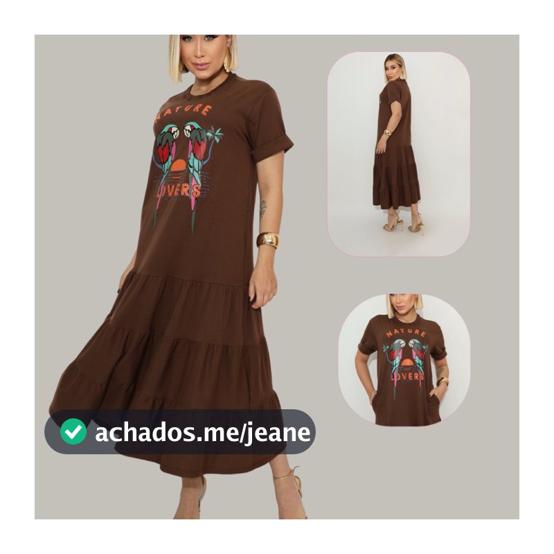 Vestido Feminino Longo 100% Algodão Com Estampa Casual Solto