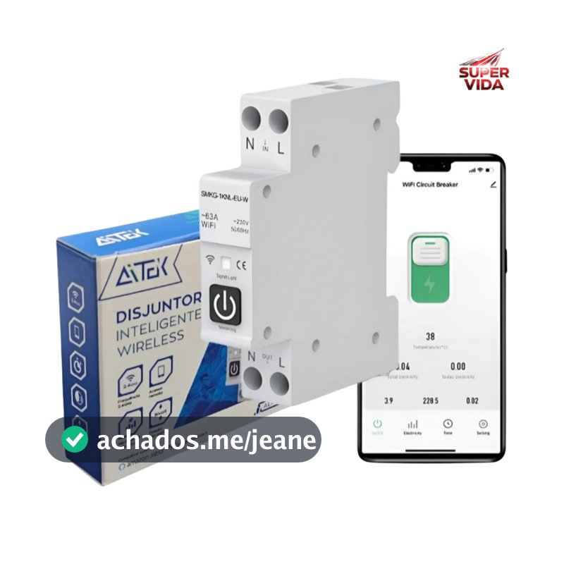 Disjuntor Inteligente Wifi Unipolar 63A 110/220V Controle Por App E Voz Alexa Google