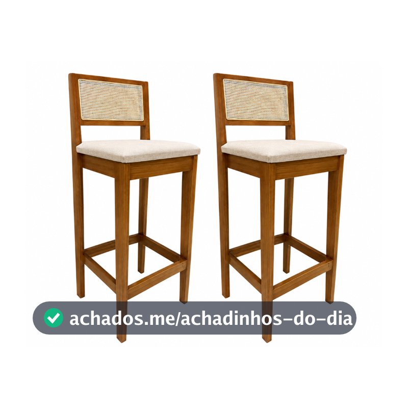 Kit 2 Banquetas Atlas Altas Linho com Encosto de tela tipo Palha Banqueta Cozinha Bancada Ilha Bar Elegante Confortável