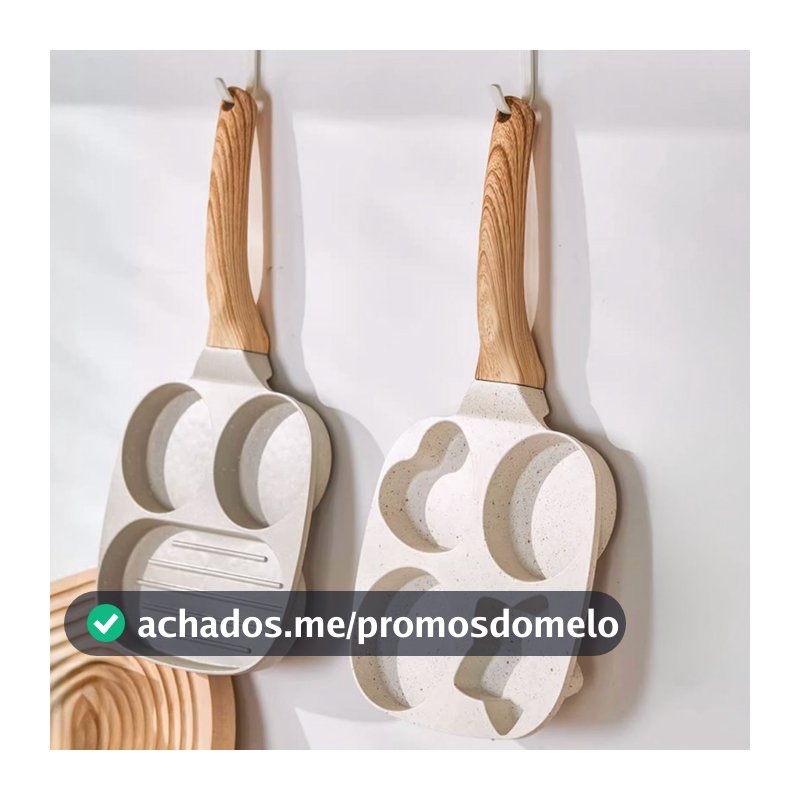 Frigideira Multifuncional Antiaderente Ovos Hambúrguer Omelete Com Alça De Madeira
