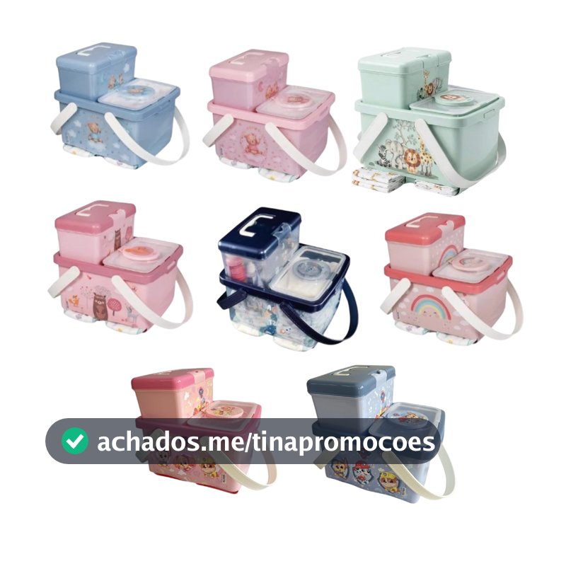 Kit Trocador Caixa Organizadora Fraldas + Caixa Farmácia e Porta Lenço Umedecido Bebê Alça Plasútil