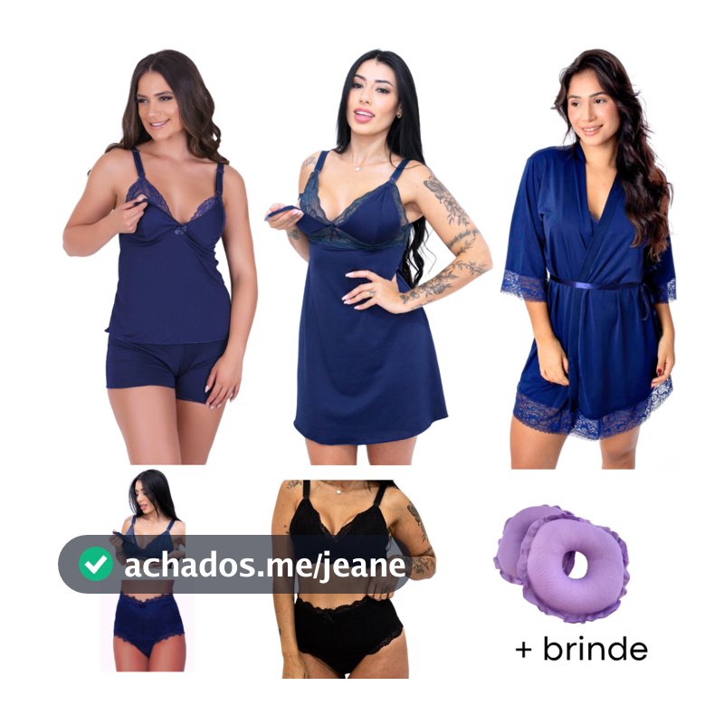 Kit pós parto Camisola Babydoll Robe Sutiã Amamentar  calcinha cós alto amamentação Protetor Seios