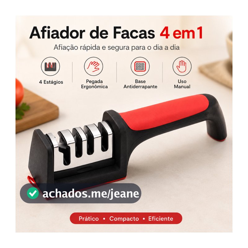 Afiador De Faca Profissional Amolador 4 Em 1 Tesoura Cozinha Churrasco Ergonomico Rapido Antiderrapante Premium