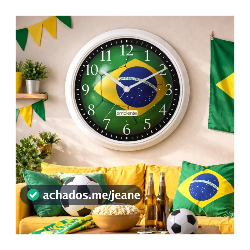 Relógio De Parede Brasil Decorativo Futebol Copa 1945 Branco Verde