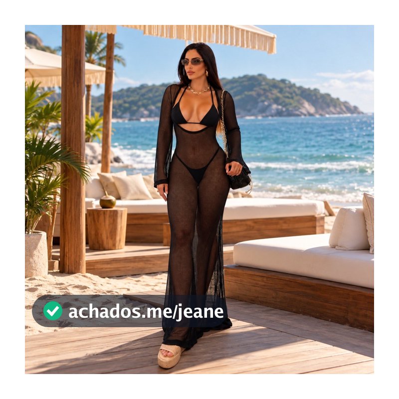 Saída De Praia Feminina Luxo Decote Manga Longa Moda Verão