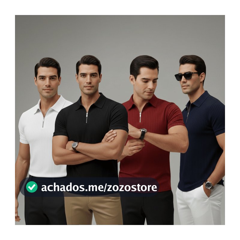Kit 4 Camiseta Polo Com Ziper Manga Curta Masculina Camisa Básica Malha Canelada