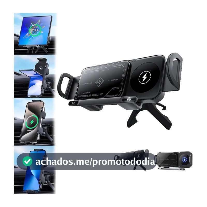 Suporte Para Celular/Almofada De Alta Inteligente 2025,Giratório Automático 2 Em 1 Com Carregador De Carro Sem Fio Mag
