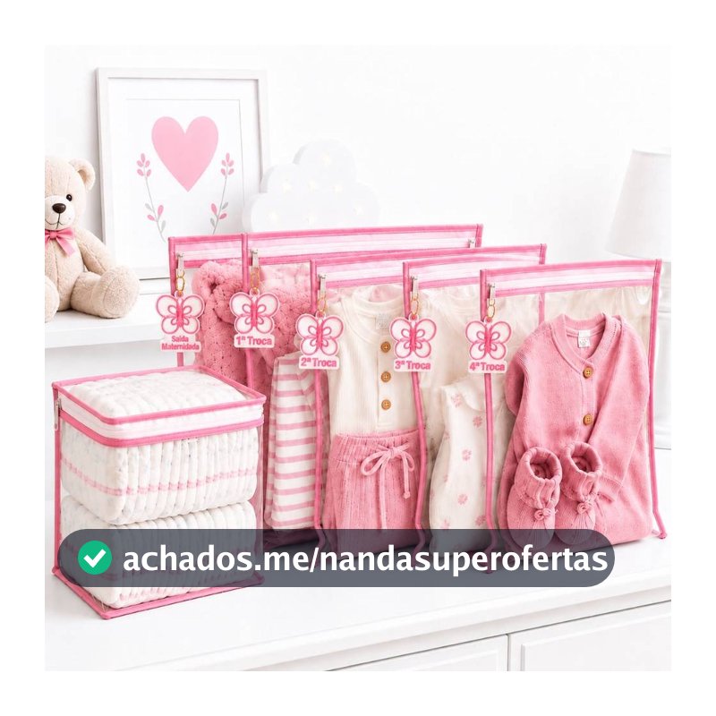 Kit 5 Saquinhos Bebe Gestante Organizador Mala Maternidade TAG + 1 Nécessaire Porta Fraldas