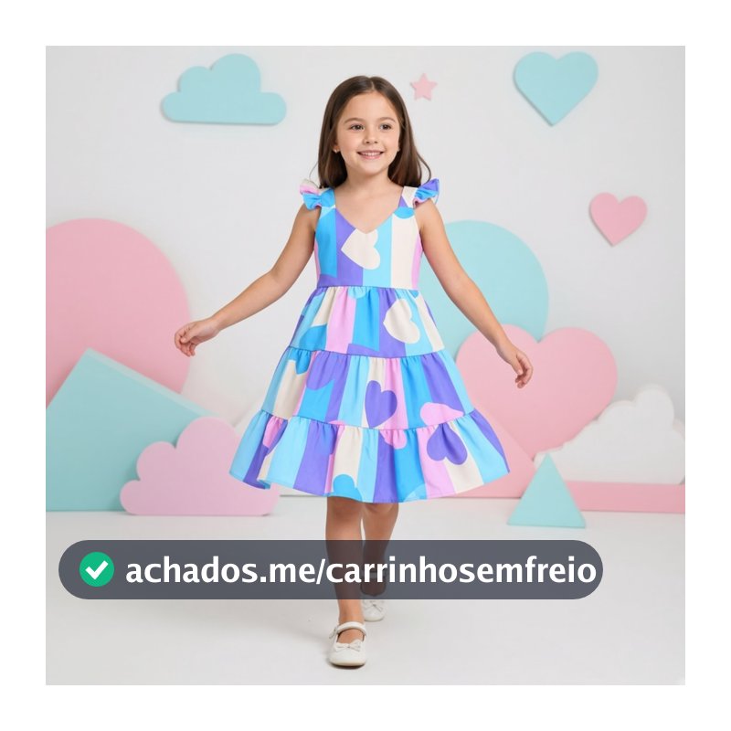 Vestido Infantil Menina Alcinha com Babado Luxo Primavera Verão Confortável Várias Estampas de 2 a 10  Anos