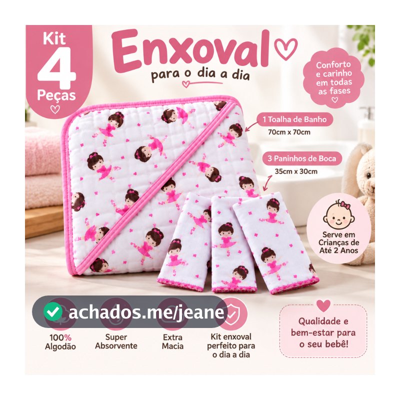 Kit Enxoval 4 Peças 1 Toalha de Banho Bebe Soft de Fralda  + 3 Paninho Fralda de Boca 100% algodão
