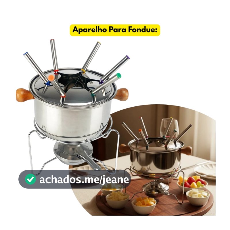 Conjunto Fondue Inox Garfos Sobremesa Panela Queijos Frio Chocolate Carne Quente Frutas Doces Funde