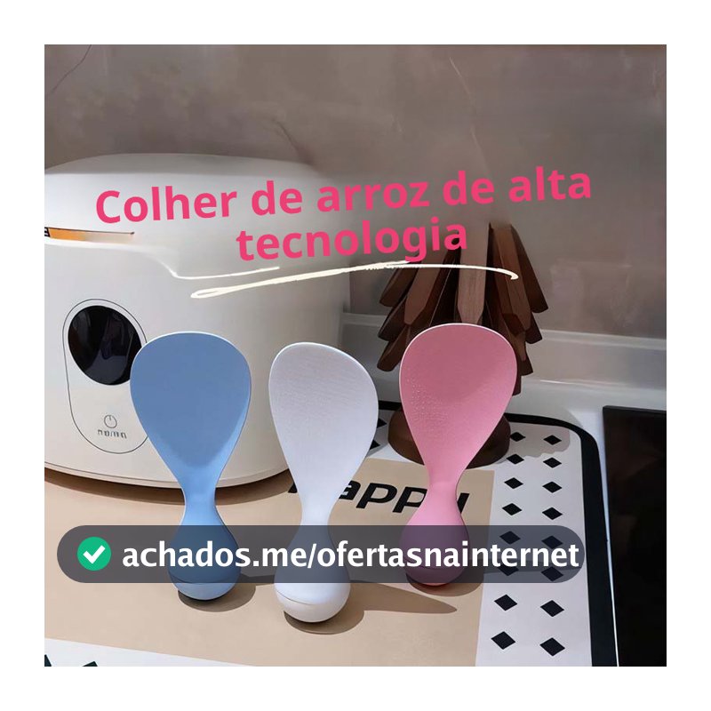 Colher de arroz antiaderente que fica em pé sozinha, resistente ao calor e fácil de limpar.