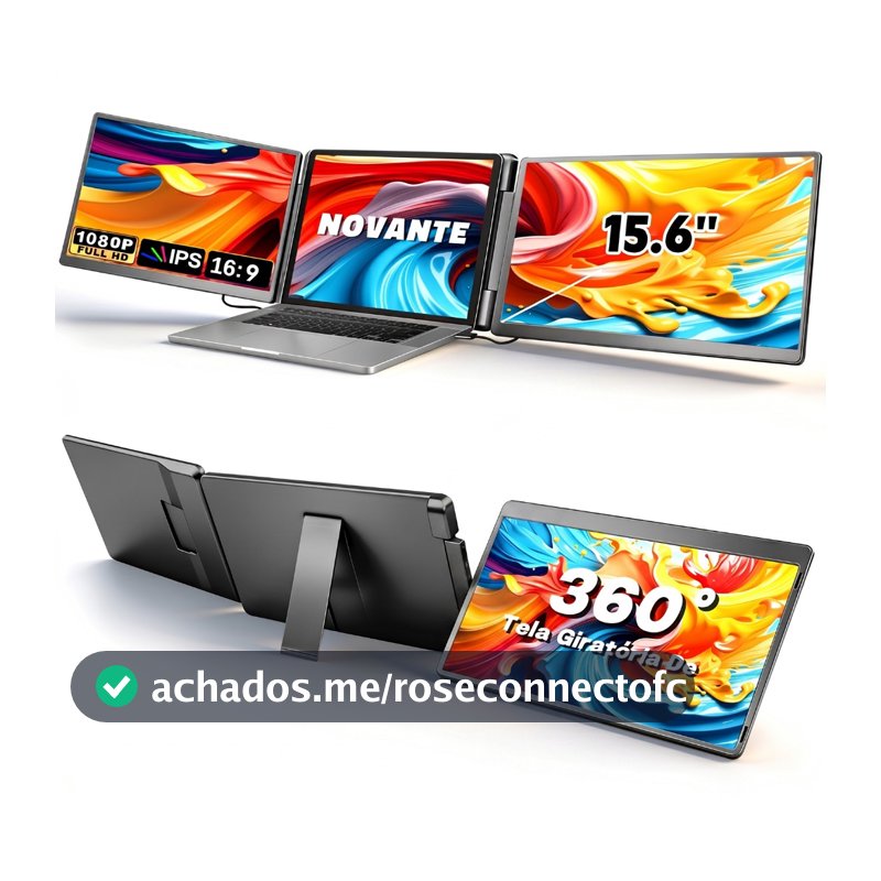 Monitor Portátil Expansor NOVANTE  de Tela Dupla 15.6" FHD 1080p IPS, Tela Rotativa 360° para Notebook