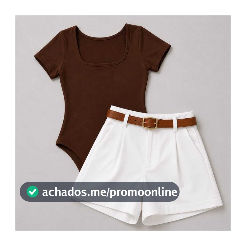 Conjunto Feminino Body Quadrado+Short Alfaiataria Com Bolso e Cinto  Moda Casual