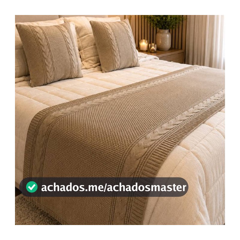 Kit Peseira Tricot Tranças Laterais + 2 Capas 45x45 Para Cama Casal Queen King Decoração