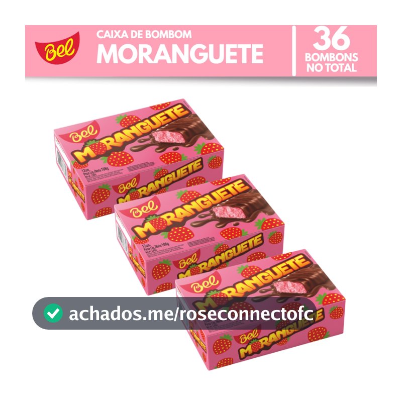 Kit 3x Caixas Bombom Moranguete com 12un de 9g Bel Sabor Morango com Cobertura Sabor Chocolate