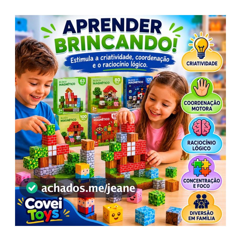 Blocos Magnéticos De Montar Infantil Com Imã 60 Á 169 Cubo Educativo Brinquedo Menino Covei Toys