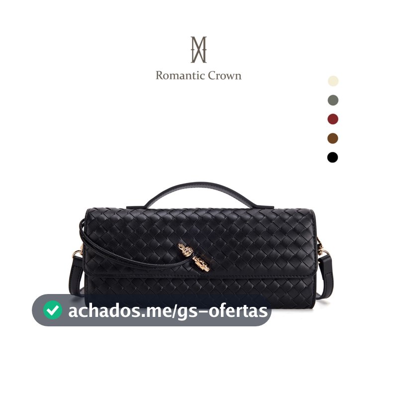 ROMANTIC CROWN Bolsa Feminina Mão Transversal Ombro Trançada Couro PU Vegan, Clutch Noite Balada Casamento Alça Ajustáve