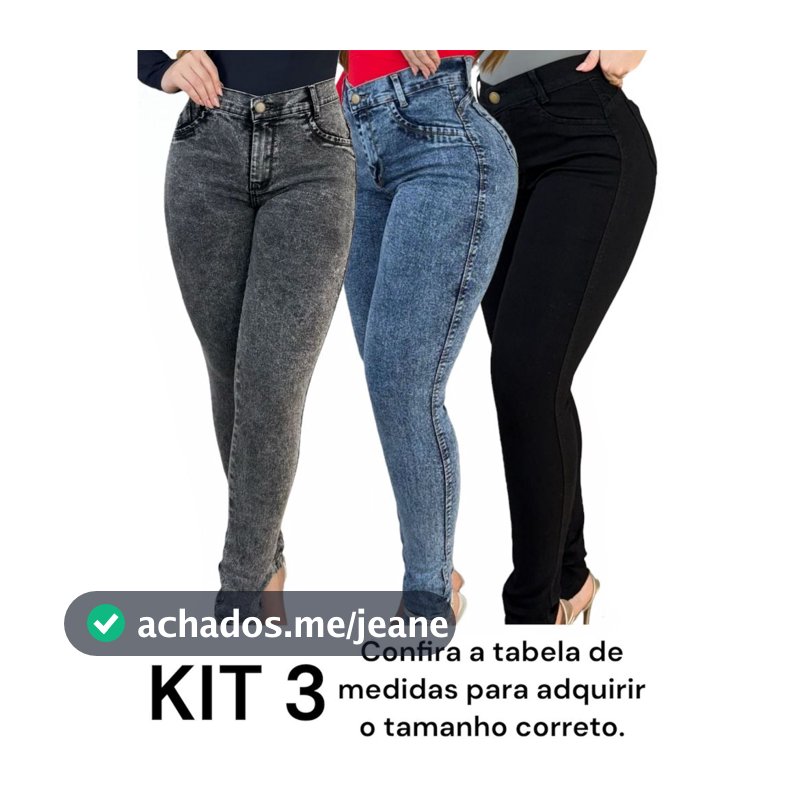 Kit 3 Calças Jeans Feminina Skinny Lycra Cintura Alta Modelo Empina Bumbum Lançamento Promoção