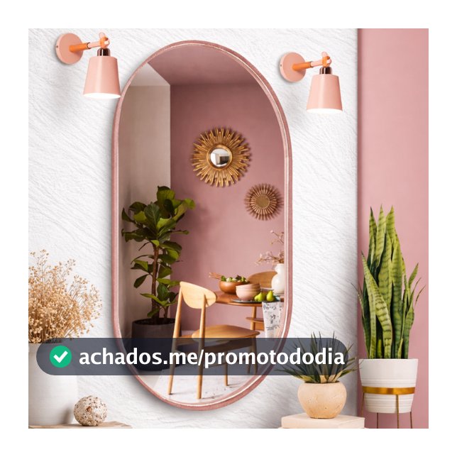 Espelho OVAL Decorativo Moldura em Couro Rosé Moderno Luxo Sala Quarto Hall 76x43cm