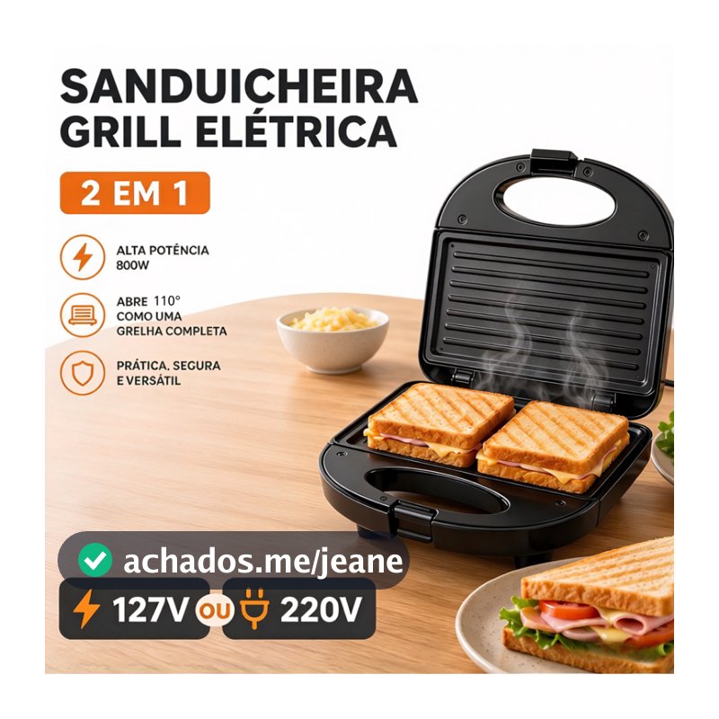 Sanduicheira Elétrica 800W 127/220V Aquecimento Duplo Antiaderente Fácil de Limpar Termostato Automático-Onistek