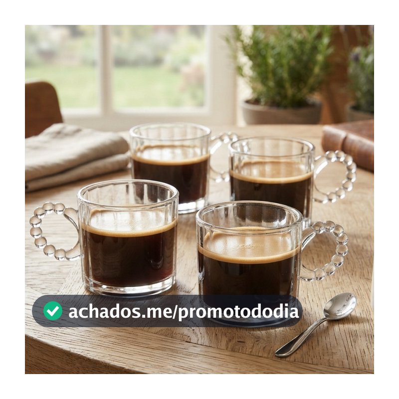 Conjunto 4 Xícaras Wolff Classic de Vidro 100ml Resistente ao Calor para Café Expresso Chás Cappuccino e Bebidas Quentes