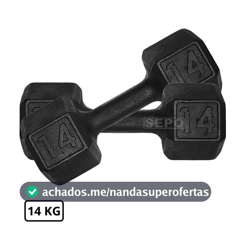 Par Halteres Sextavado 14 kg Peso Academia Dumbell Halter Preto