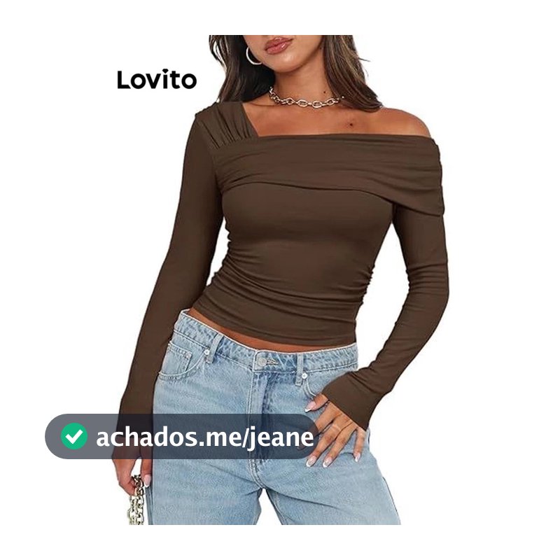 Lovito Blusa Feminina Manga Comprida Assimétrica TSNS56BX321