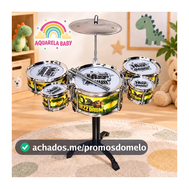 Bateria Musical Infantil 5 Tambores Com Baqueta Brinquedo Menino Menina
